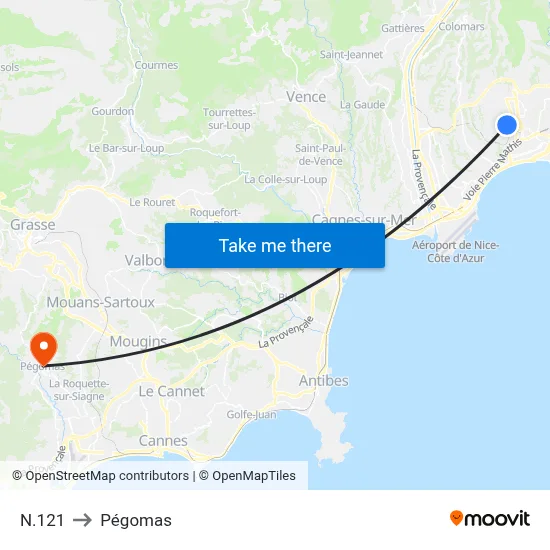 N.121 to Pégomas map