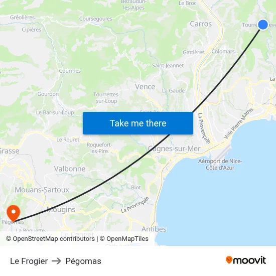 Le Frogier to Pégomas map