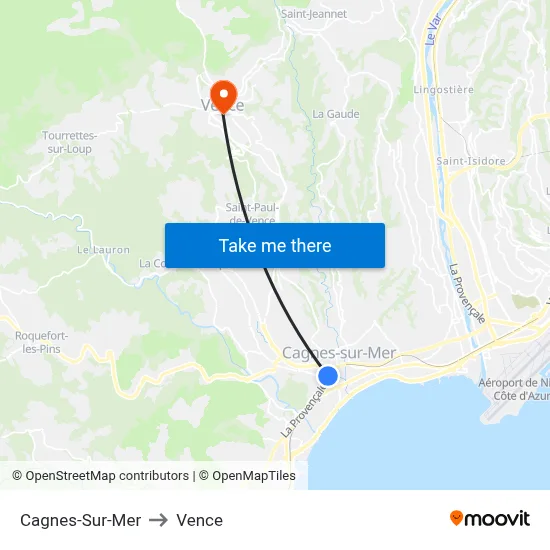 Cagnes-Sur-Mer to Vence map