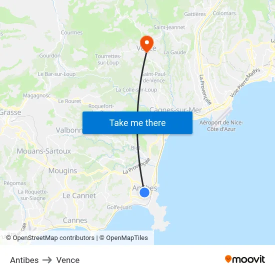 Antibes to Vence map