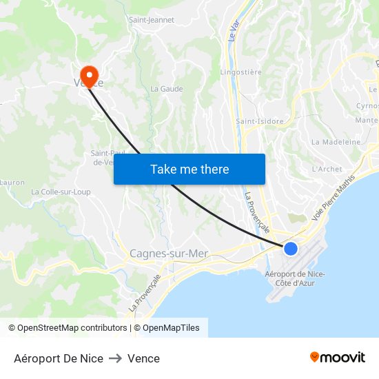 Aéroport De Nice to Vence map