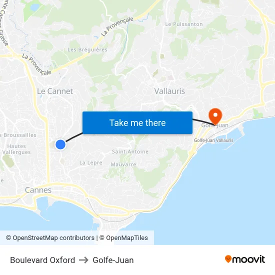 Boulevard Oxford to Golfe-Juan map