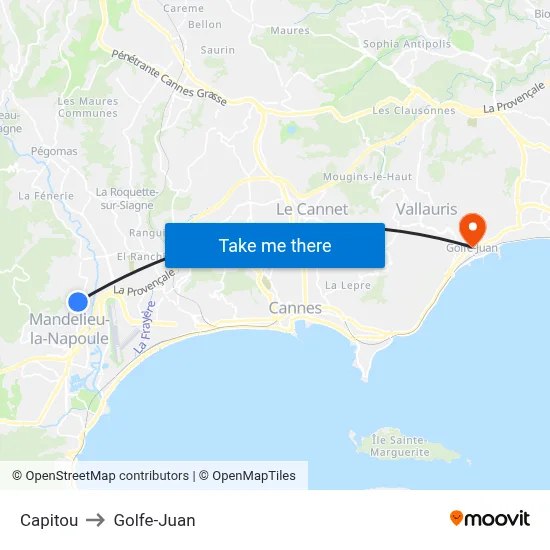 Capitou to Golfe-Juan map