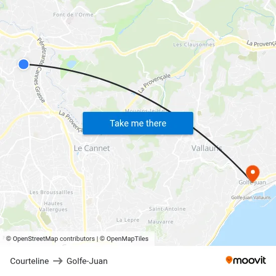 Courteline to Golfe-Juan map