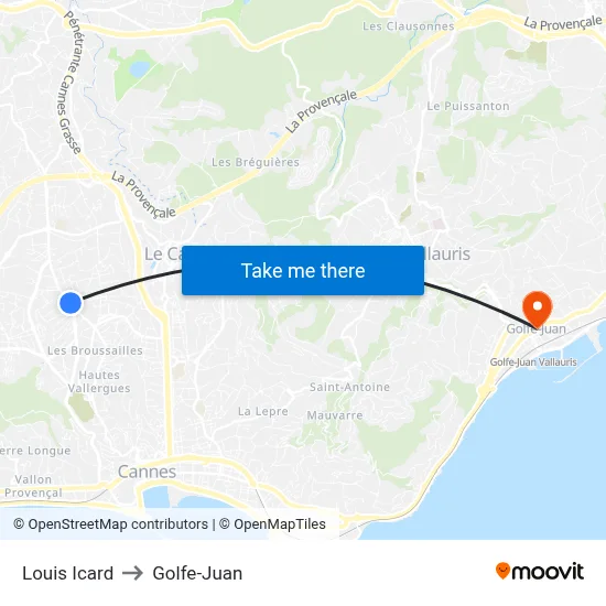Louis Icard to Golfe-Juan map