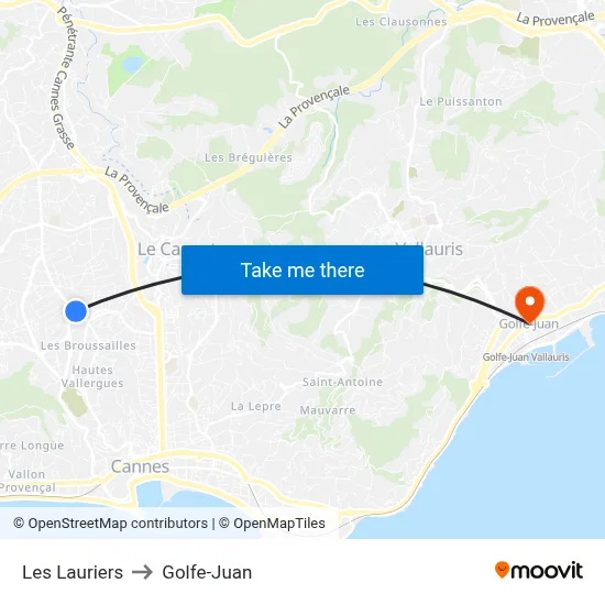 Les Lauriers to Golfe-Juan map