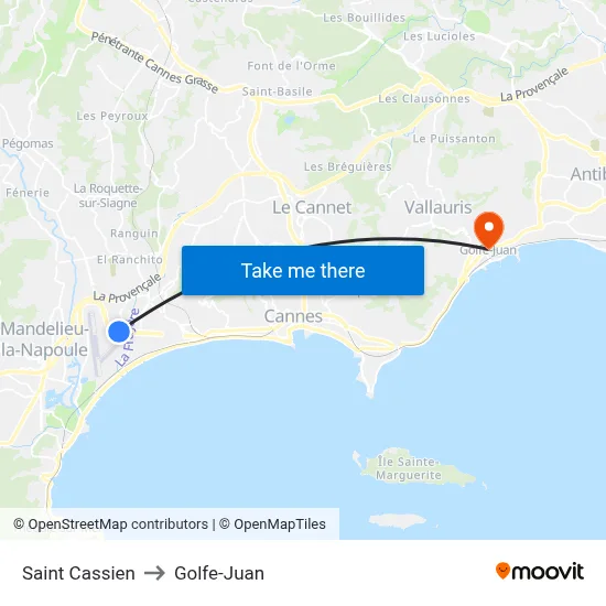 Saint Cassien to Golfe-Juan map