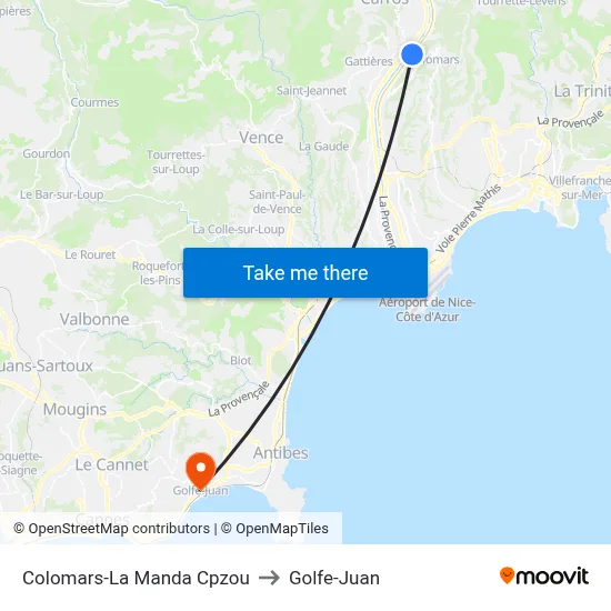 Colomars-La Manda Cpzou to Golfe-Juan map