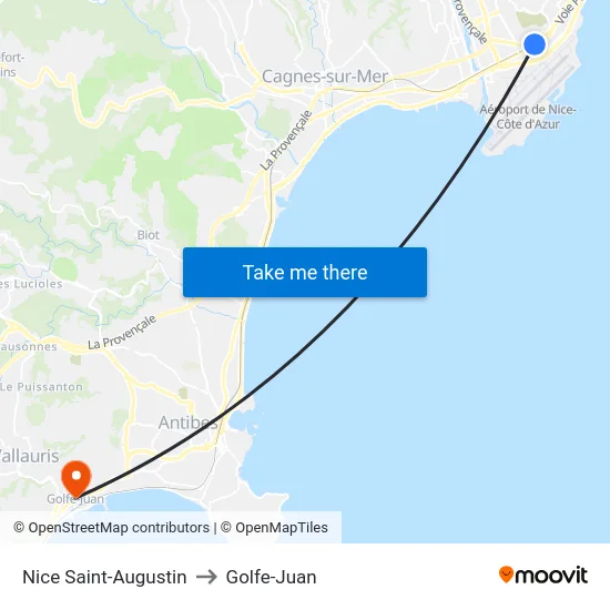 Nice Saint-Augustin to Golfe-Juan map
