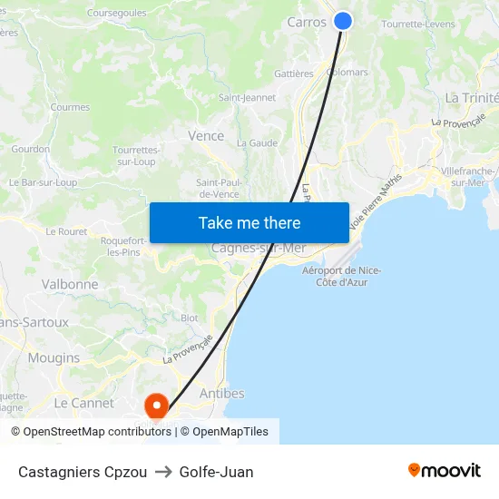 Castagniers Cpzou to Golfe-Juan map