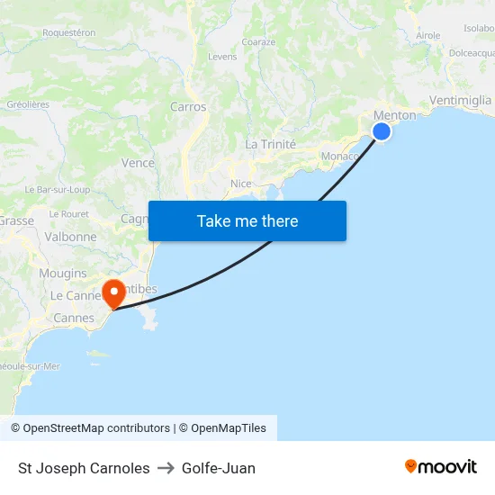 St Joseph Carnoles to Golfe-Juan map
