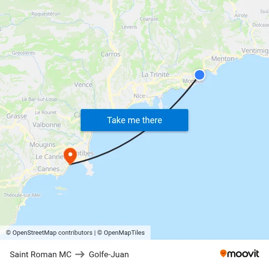Saint Roman MC to Golfe-Juan map