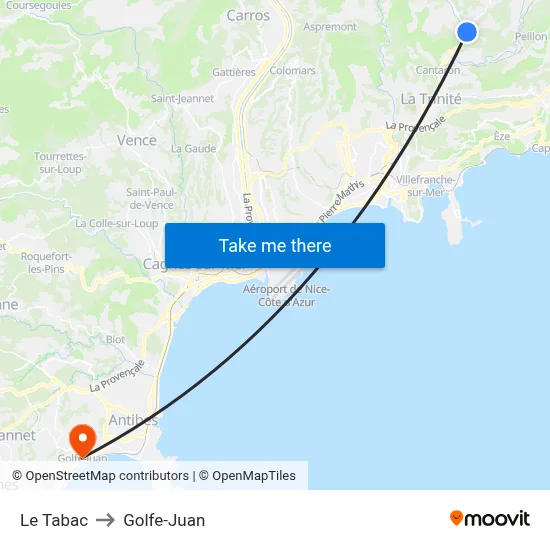 Le Tabac to Golfe-Juan map