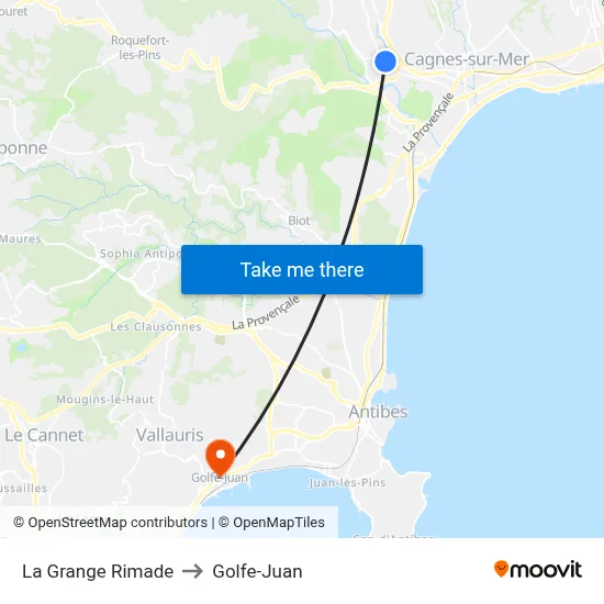 La Grange Rimade to Golfe-Juan map