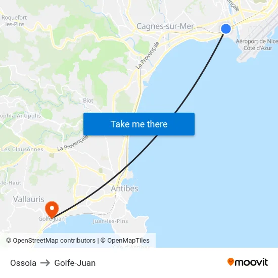 Ossola to Golfe-Juan map