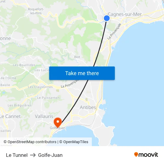 Le Tunnel to Golfe-Juan map