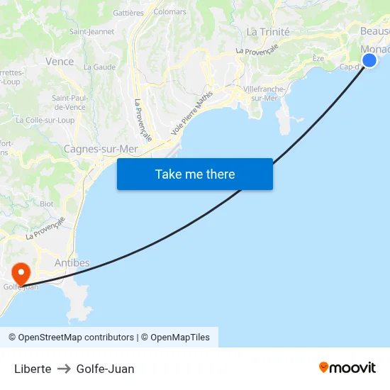 Liberte to Golfe-Juan map