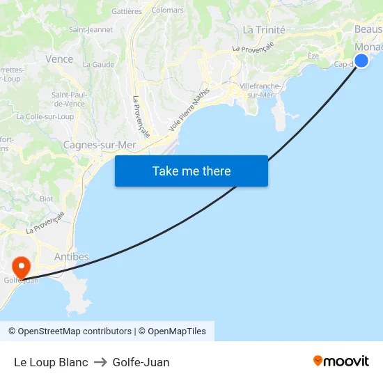 Le Loup Blanc to Golfe-Juan map