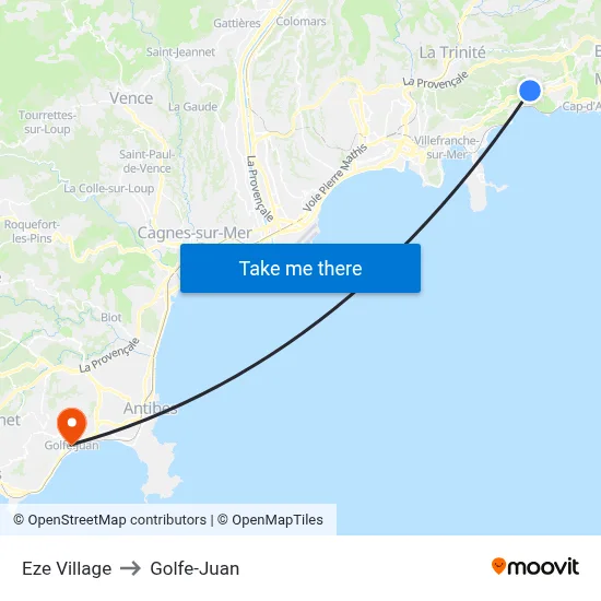 Eze Village to Golfe-Juan map