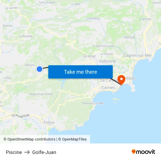 Piscine to Golfe-Juan map