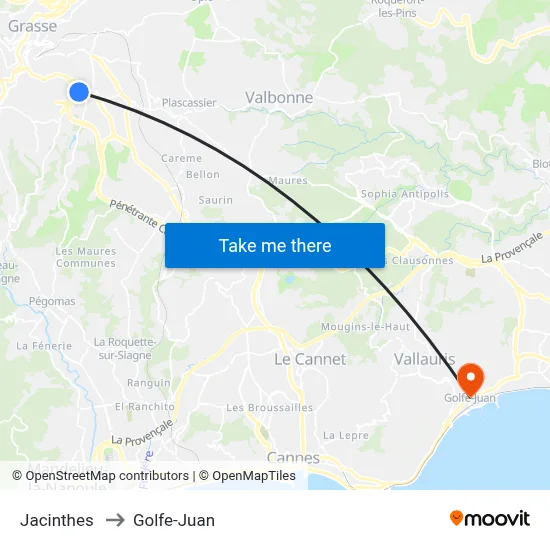 Jacinthes to Golfe-Juan map