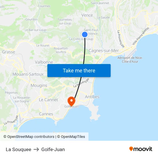 La Souquee to Golfe-Juan map