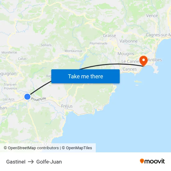 Gastinel to Golfe-Juan map