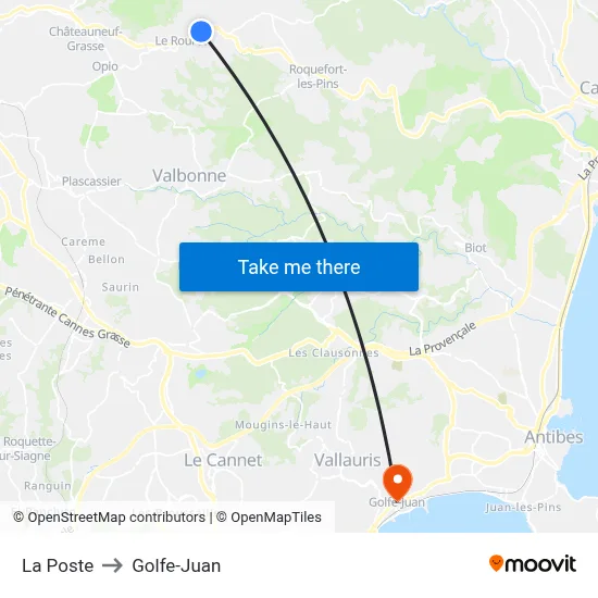 La Poste to Golfe-Juan map