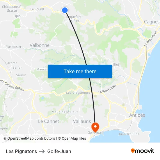 Les Pignatons to Golfe-Juan map