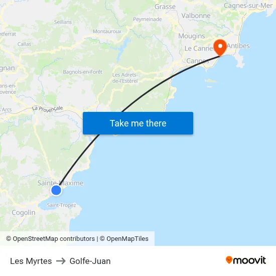 Les Myrtes to Golfe-Juan map