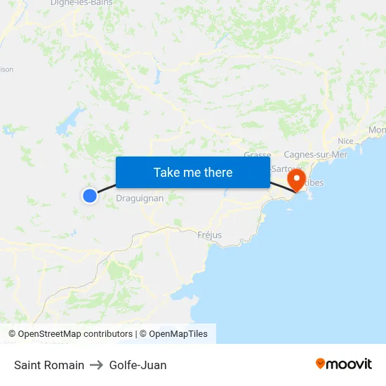 Saint Romain to Golfe-Juan map