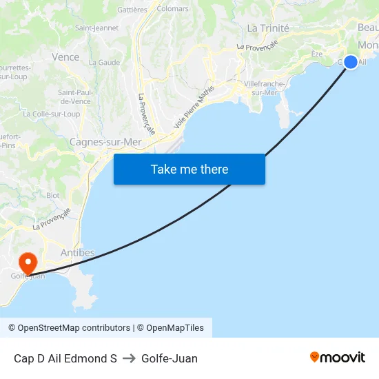 Cap D Ail Edmond S to Golfe-Juan map