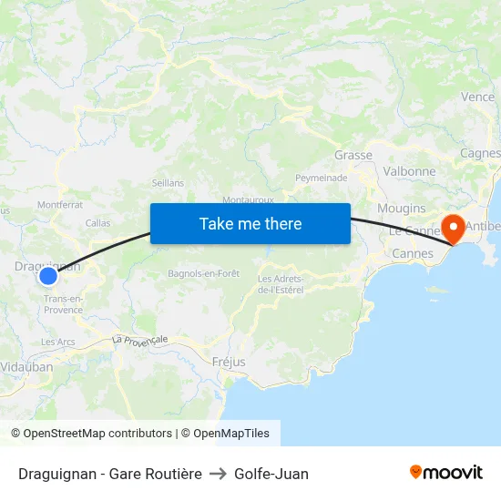 Draguignan - Gare Routière to Golfe-Juan map