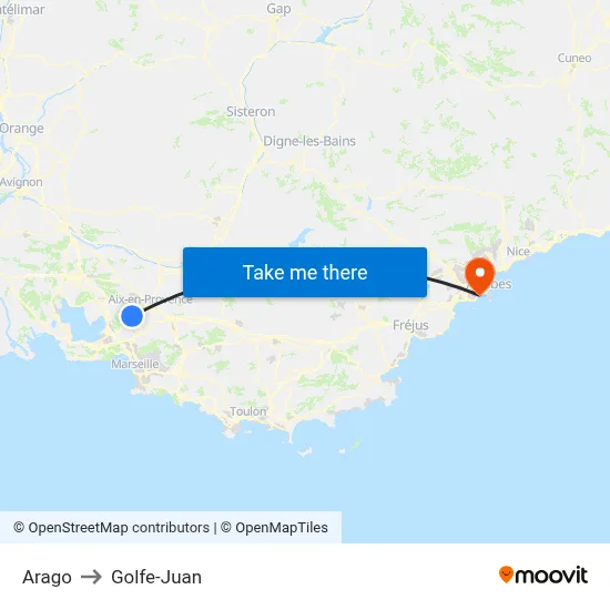 Arago to Golfe-Juan map