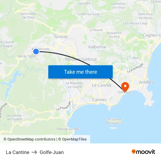 La Cantine to Golfe-Juan map