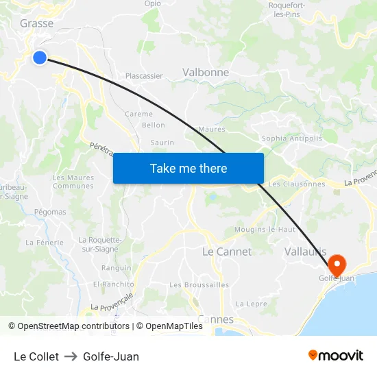 Le Collet to Golfe-Juan map