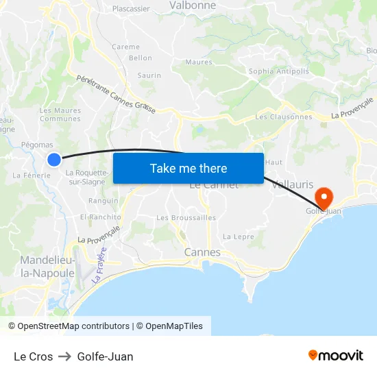 Le Cros to Golfe-Juan map