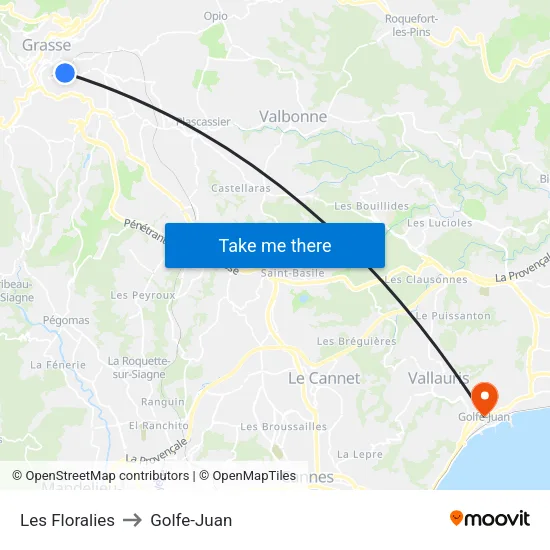 Les Floralies to Golfe-Juan map