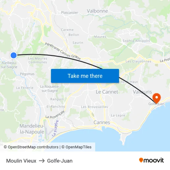 Moulin Vieux to Golfe-Juan map