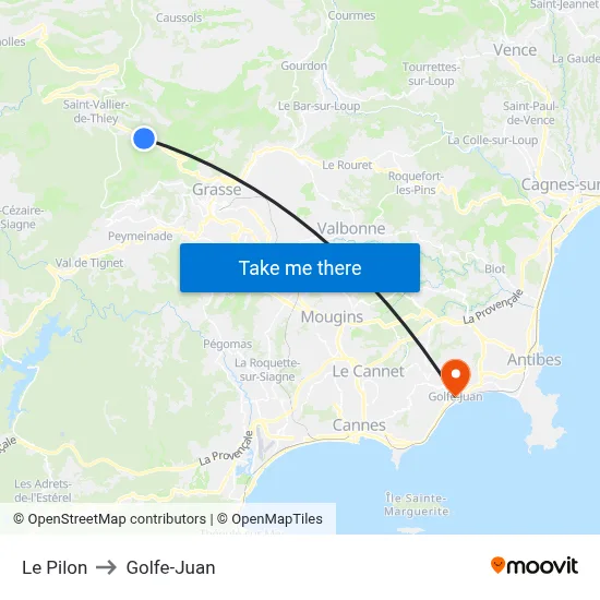 Le Pilon to Golfe-Juan map
