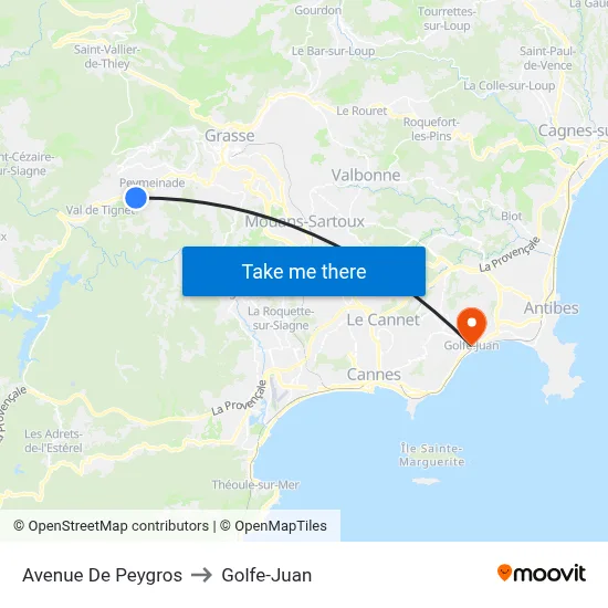 Avenue De Peygros to Golfe-Juan map