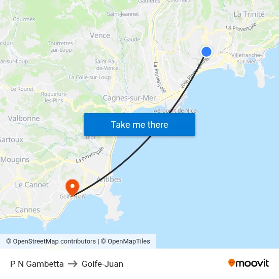P N Gambetta to Golfe-Juan map