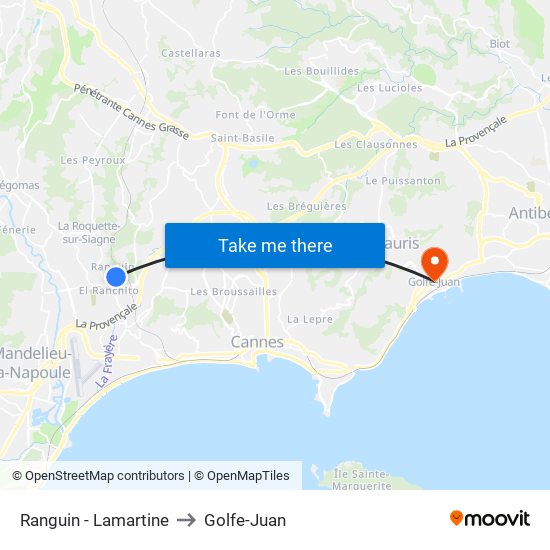 Ranguin - Lamartine to Golfe-Juan map