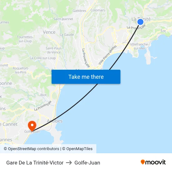 Gare De La Trinité-Victor to Golfe-Juan map