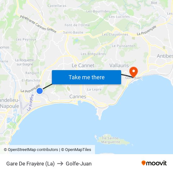 Gare De Frayère (La) to Golfe-Juan map