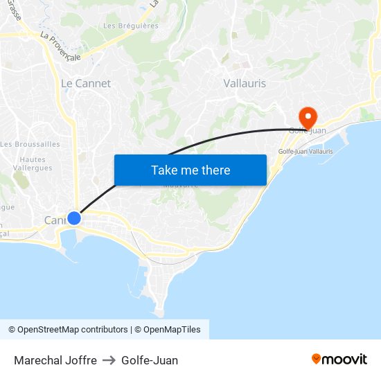 Maréchal Joffre to Golfe-Juan map