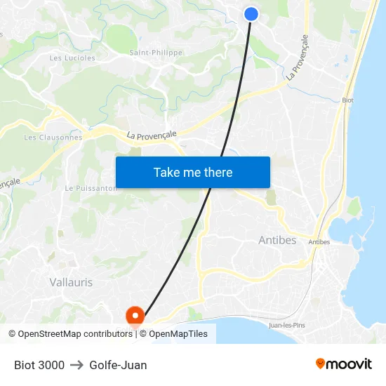 Biot 3000 to Golfe-Juan map