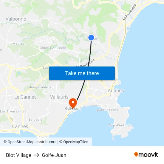 Biot Village to Golfe-Juan map