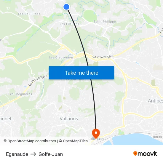 Eganaude to Golfe-Juan map