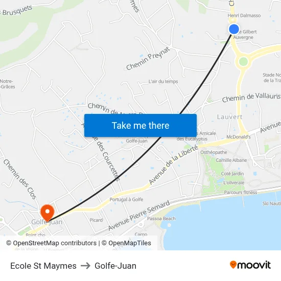 Ecole St Maymes to Golfe-Juan map